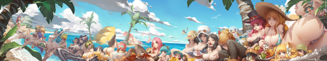 People beach painting ocean palm free wallpaper for desktop - medium preview image