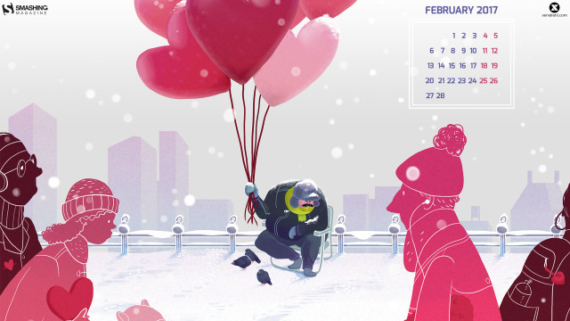 Calendar person balloons city snow free wallpaper for desktop - medium preview image