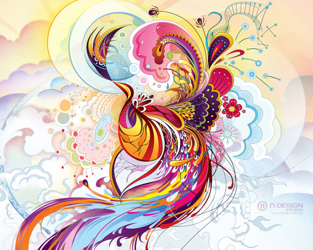 Colorful bird sky clouds sun free wallpaper for desktop - medium preview image