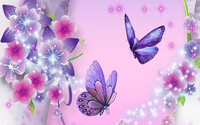 Butterflies flowers pink purple gothic free wallpaper for desktop - medium preview image