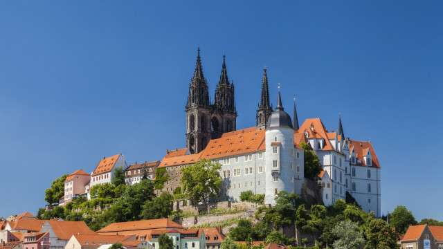Castle steeple trees blue sky free wallpaper for desktop - medium preview image