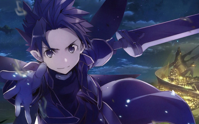 Man sword city night time free wallpaper for desktop - medium preview image