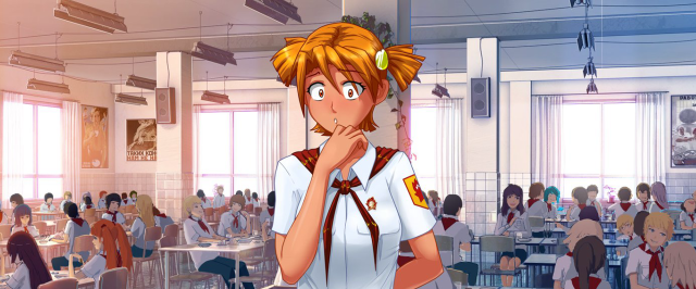 Cartoon girl classroom people background free wallpaper for desktop - medium preview image