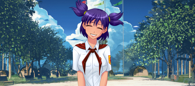 Purple hair girl cartoon portrait free wallpaper for desktop - medium preview image