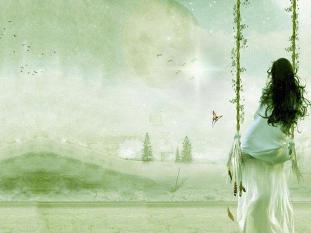 Woman swing field moon tree free wallpaper for desktop - medium preview image