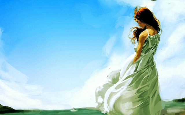 Woman white dress kite sky free wallpaper for desktop - medium preview image