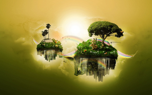 Floating trees rainbow background sky free wallpaper for desktop - medium preview image