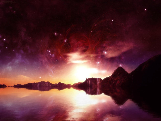 Mountain lake night stars bright free wallpaper for desktop - medium preview image