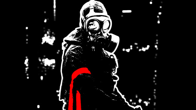Gas mask red marker black free wallpaper for desktop - medium preview image