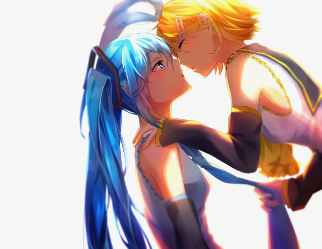 Anime couple hug blue eyes free wallpaper for desktop - medium preview image