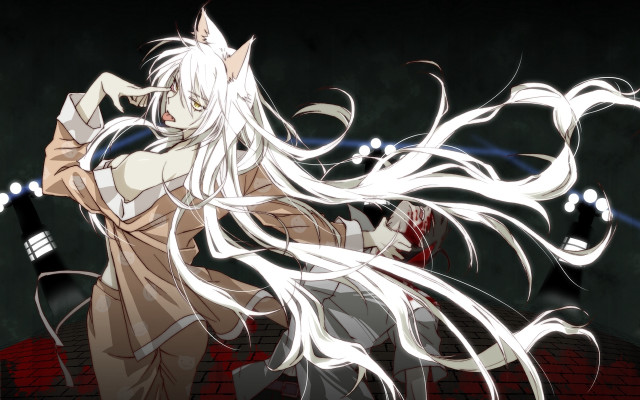Woman white hair sword demon free wallpaper for desktop - medium preview image