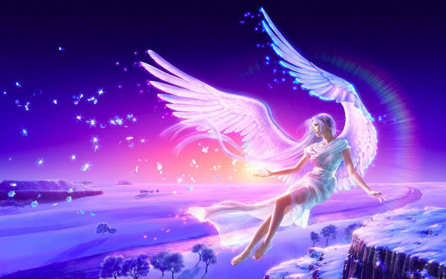 Woman flying angel wings snowy #2 free wallpaper for desktop - medium preview image
