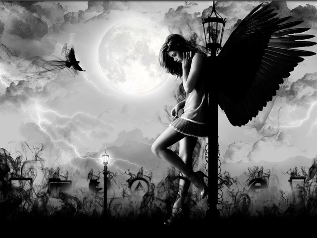 Woman wings lamp post cemetery free wallpaper for desktop - medium preview image