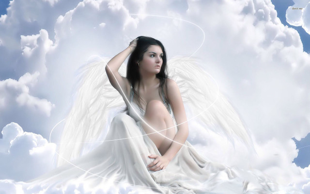 Woman white wings sitting cloud free wallpaper for desktop - medium preview image
