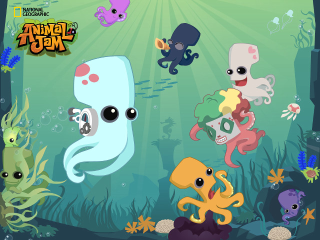 Cartoon animals swimming sea octopus free wallpaper for desktop - medium preview image