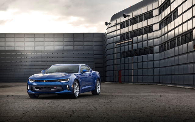 Blue chevrolet camaro building cloud free wallpaper for desktop - medium preview image