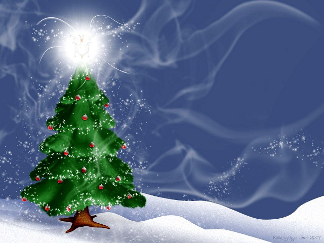 Christmas tree snow blue sky #5 free wallpaper for desktop - medium preview image