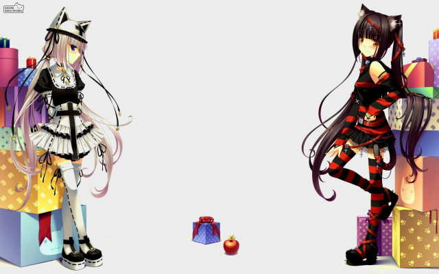 Anime couple presents white background free wallpaper for desktop - medium preview image