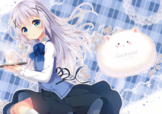 Girl cat blue rococo anime free wallpaper for desktop - medium preview image