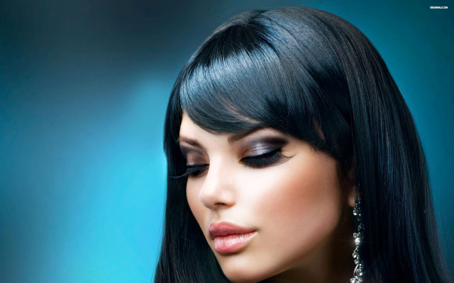 Gothic portrait black hair blue free wallpaper for desktop - medium preview image