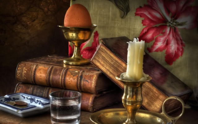 Candle book glass water stilllife free wallpaper for desktop - medium preview image