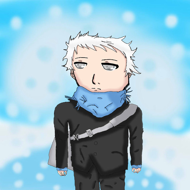 Man white hair blue scarf free wallpaper for tablet - medium preview image