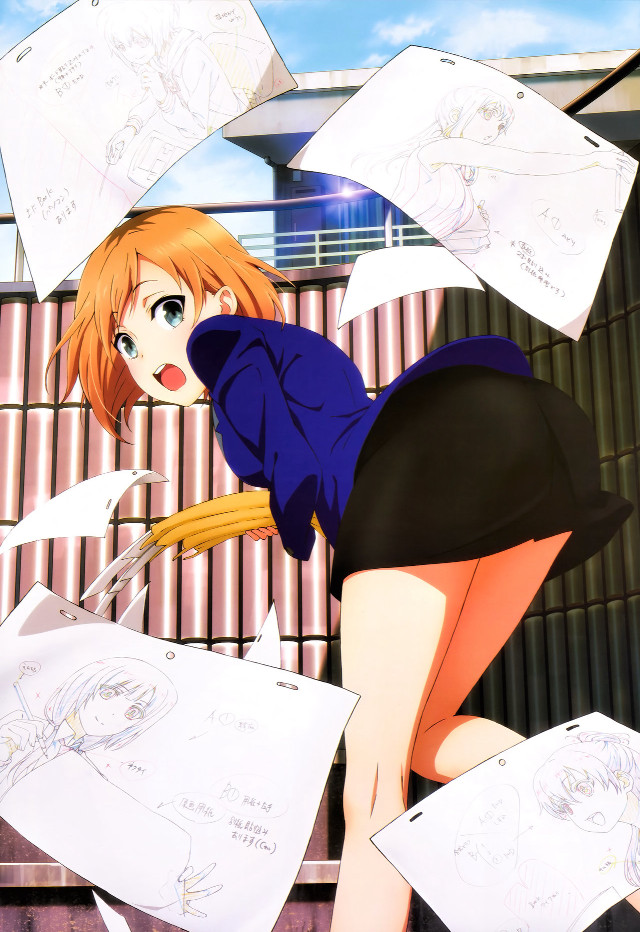 Redhair girl blue shirt holding free wallpaper for mobile - medium preview image