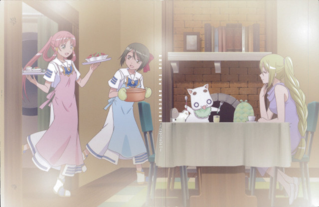 Girls table food cat group free wallpaper for desktop - medium preview image