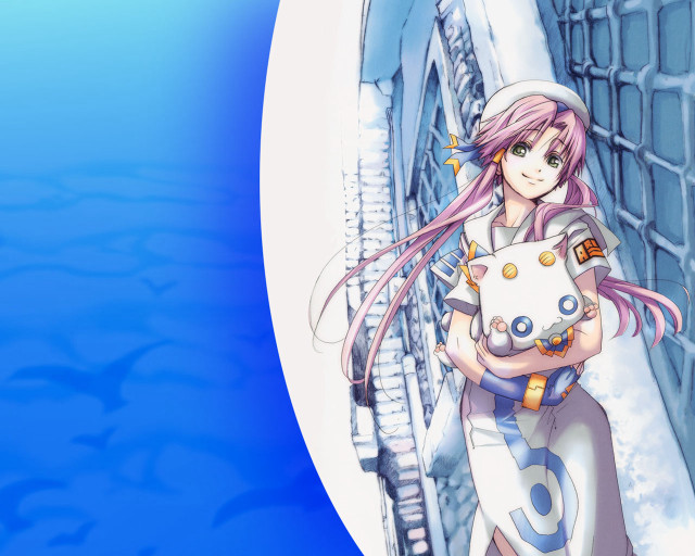 Anime character white cat blue free wallpaper for desktop - medium preview image