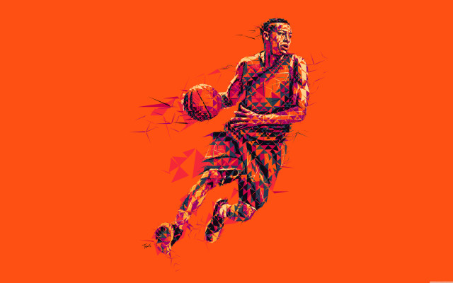 Basketball player jumping dunk red free wallpaper for desktop - medium preview image