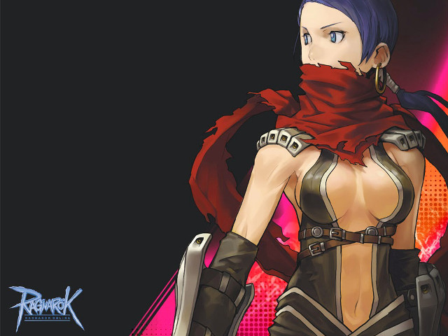 Woman red scarf sword black free wallpaper for desktop - medium preview image