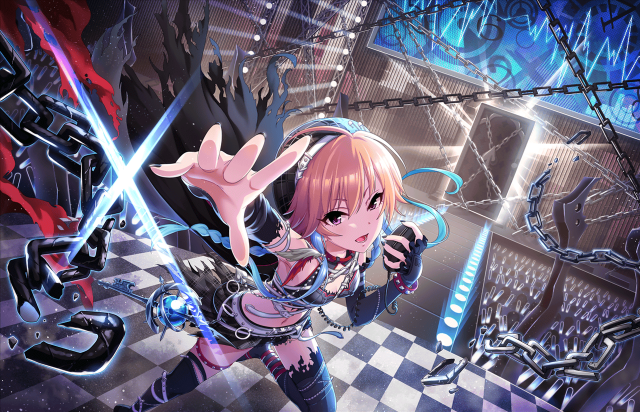 Girl sword checkered floor chain free wallpaper for desktop - medium preview image