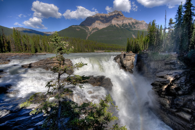 Waterfall abundant water trees mountains free wallpaper for desktop - medium preview image