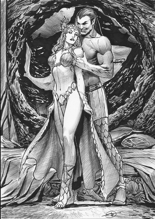 Man woman cave dragon drawing free wallpaper for mobile - medium preview image