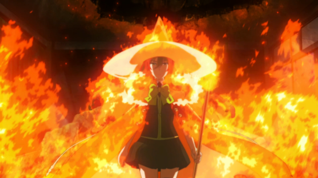 Woman hat fire sword standing free wallpaper for desktop - medium preview image