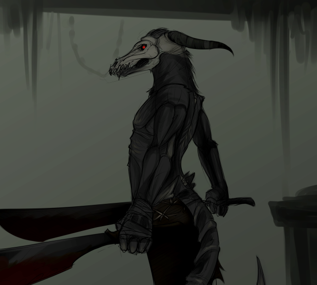 Demon horns sword drawing art free wallpaper for tablet - medium preview image