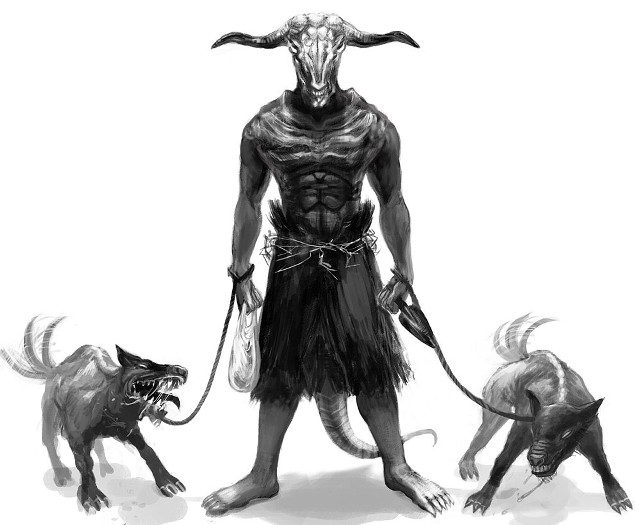 Horned man with two dogs free wallpaper for desktop - medium preview image