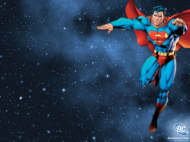 Man flying superman costume red free wallpaper for desktop - medium preview image