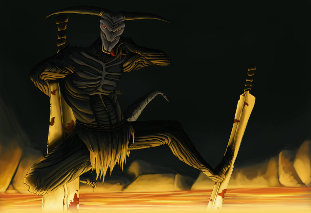 Demonic creature two swords demon free wallpaper for desktop - medium preview image