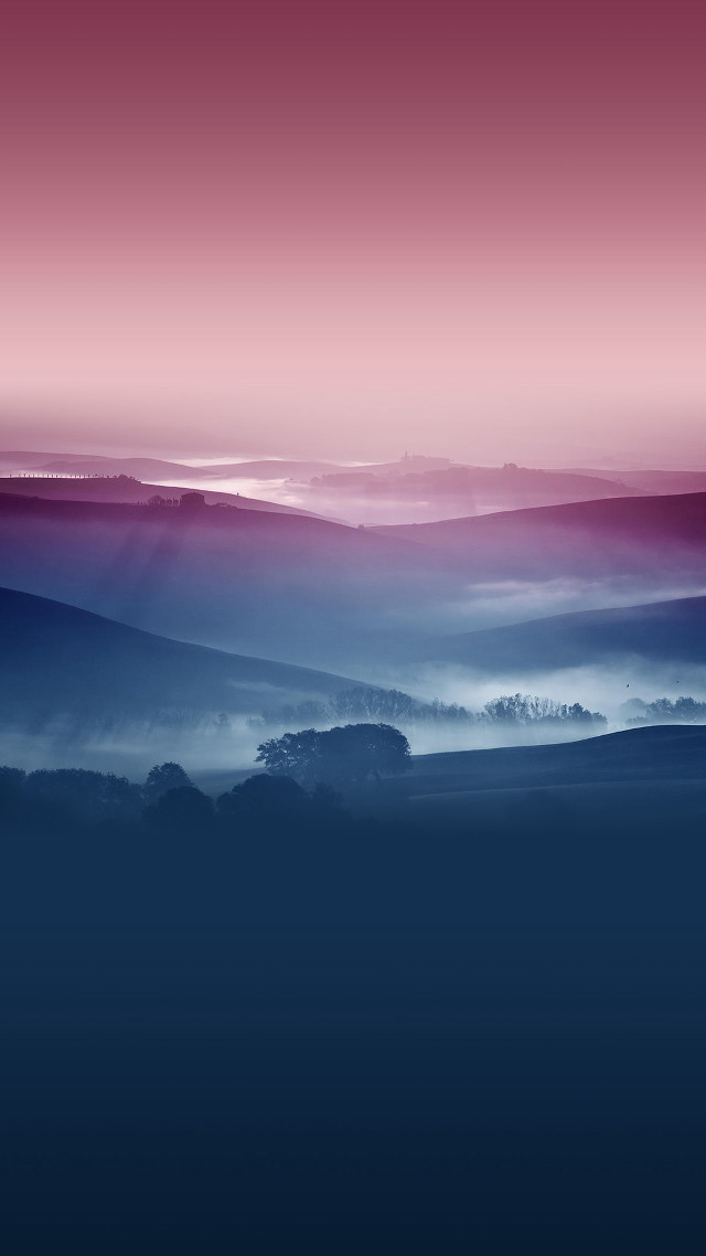 Foggy valley red sky pink free wallpaper for mobile - medium preview image