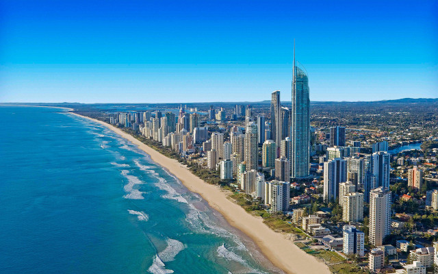 City beach waterfront urban aerial free wallpaper for desktop - medium preview image