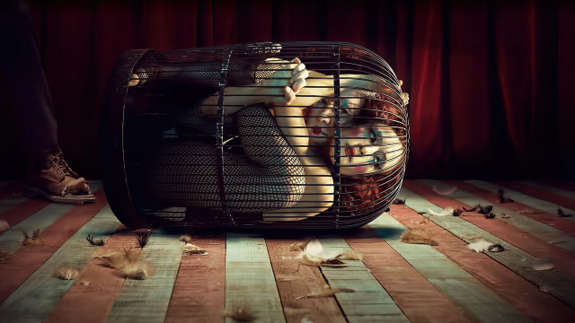 Person cage bird fallen leaves free wallpaper for desktop - medium preview image