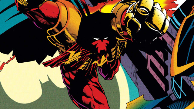 Man red yellow costume flying free wallpaper for desktop - medium preview image