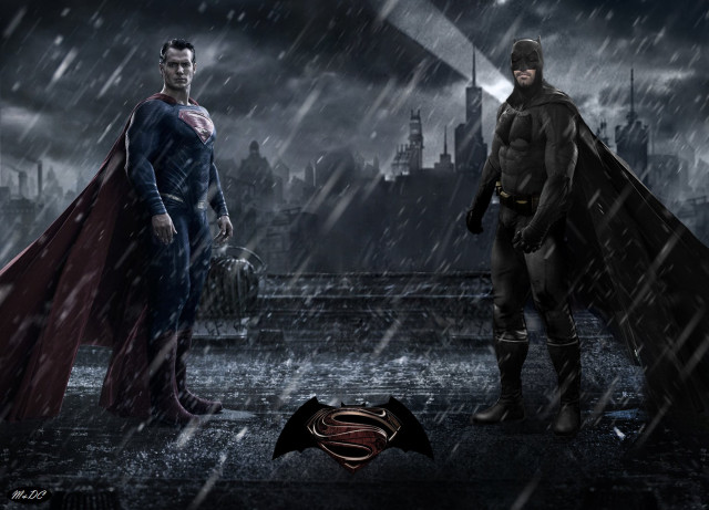 Men standing rain batman superman free wallpaper for desktop - medium preview image