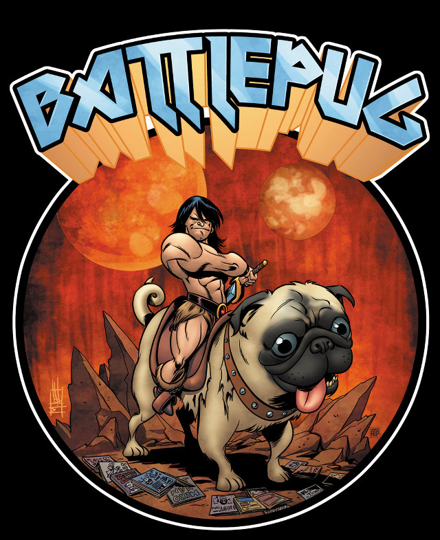 Cartoon woman riding pug sword free wallpaper for mobile - medium preview image