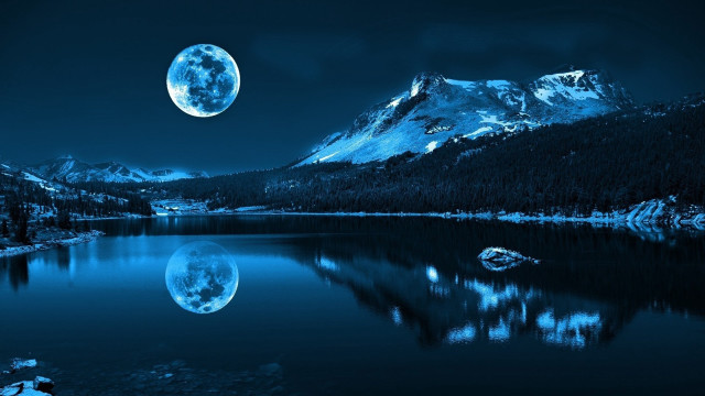 Full moon mountain lake rising free wallpaper for desktop - medium preview image