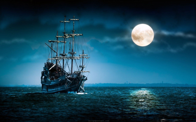 Ship ocean full moon sky #3 free wallpaper for desktop - medium preview image