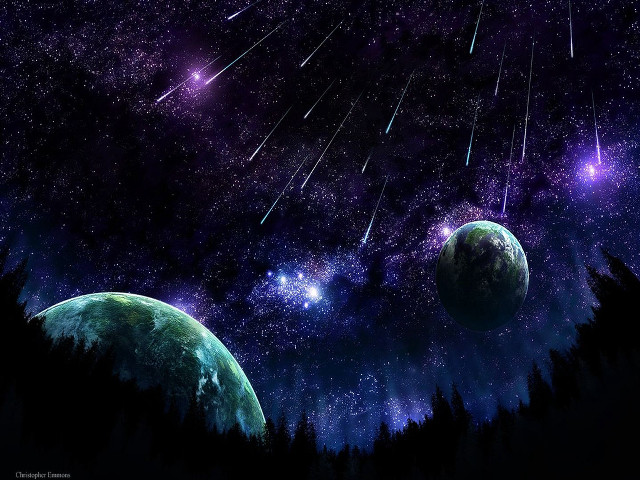 Planets sky stars trees painting #5 free wallpaper for desktop - medium preview image