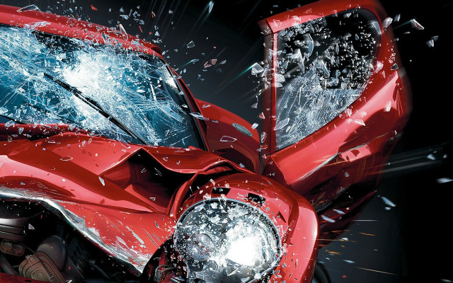 Red car smashed windshield person free wallpaper for desktop - medium preview image