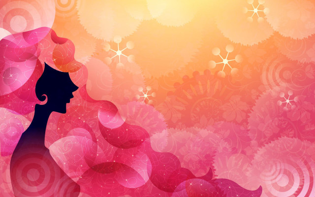 Woman pink hair flowery background free wallpaper for desktop - medium preview image